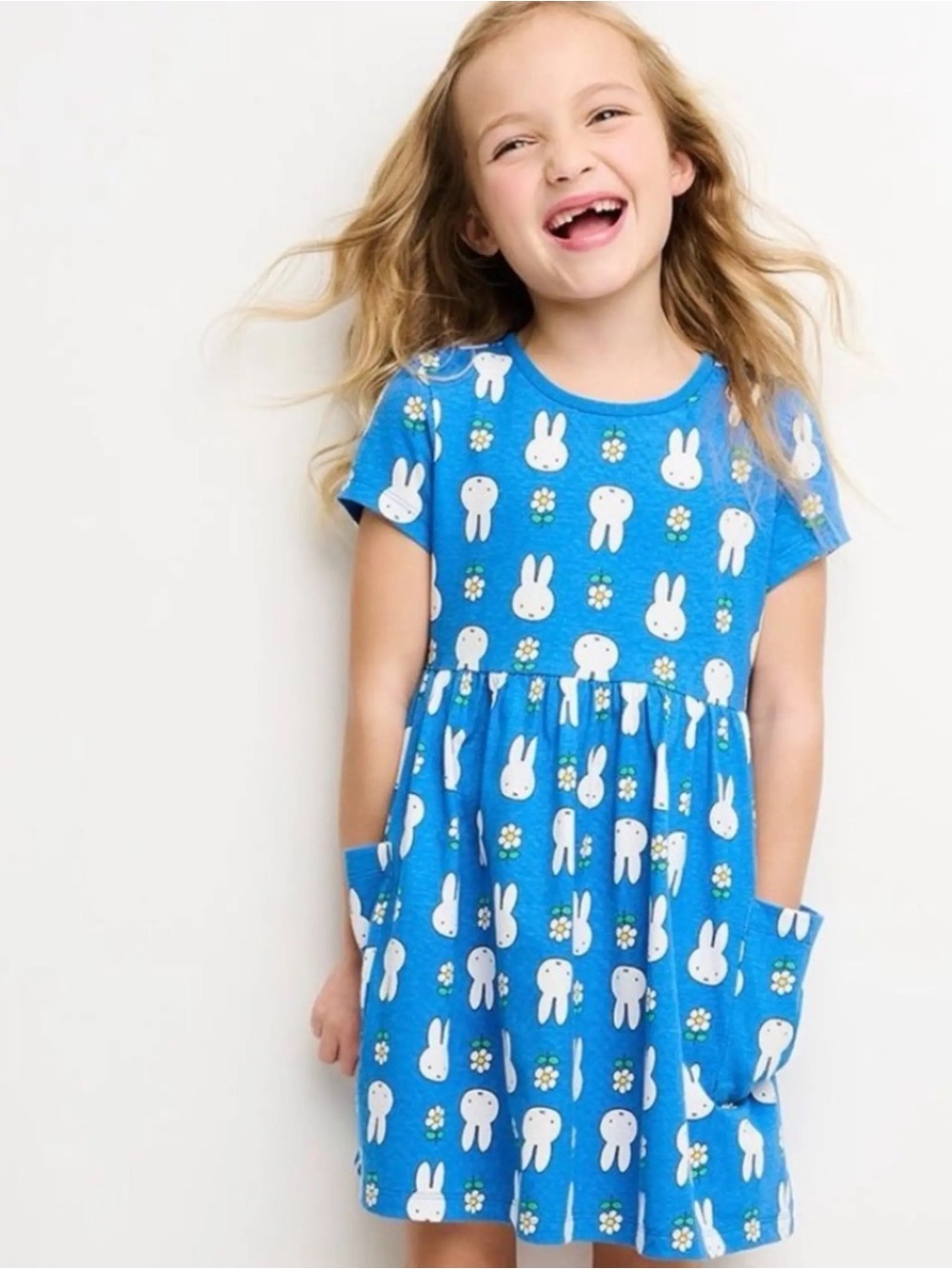 Hanna Andersson Blue Miffy Bunny Floral Pocket Dress Girls Size 12